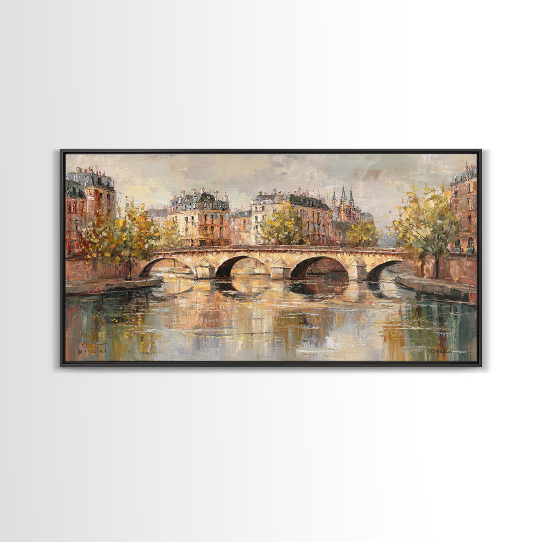 Paris Bridge Reflected Framed Canvas Print, Impressionist Art, Wall Art Framed, Living Room Decor, Watercolor Art, Impression, IMP-2x1-51