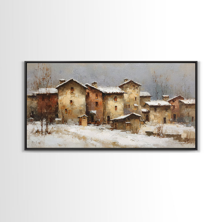 Snowy Village with Warm Glowing Windows Canvas Print, Impressionist Art, Bedroom Decor, Living Room Decor, Fine Art, Impression, IMP-2x1-57