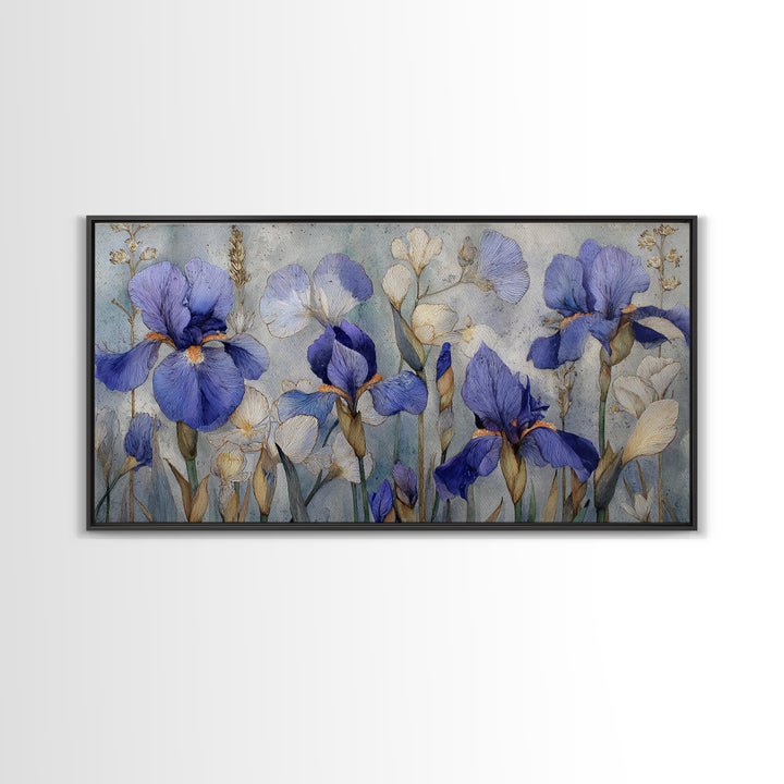 Iris Garden with Blue Violet Strokes Canvas Print, Impressionist Art, Living Room Decor, Oil Painting, Impression, IMP-2x1-64