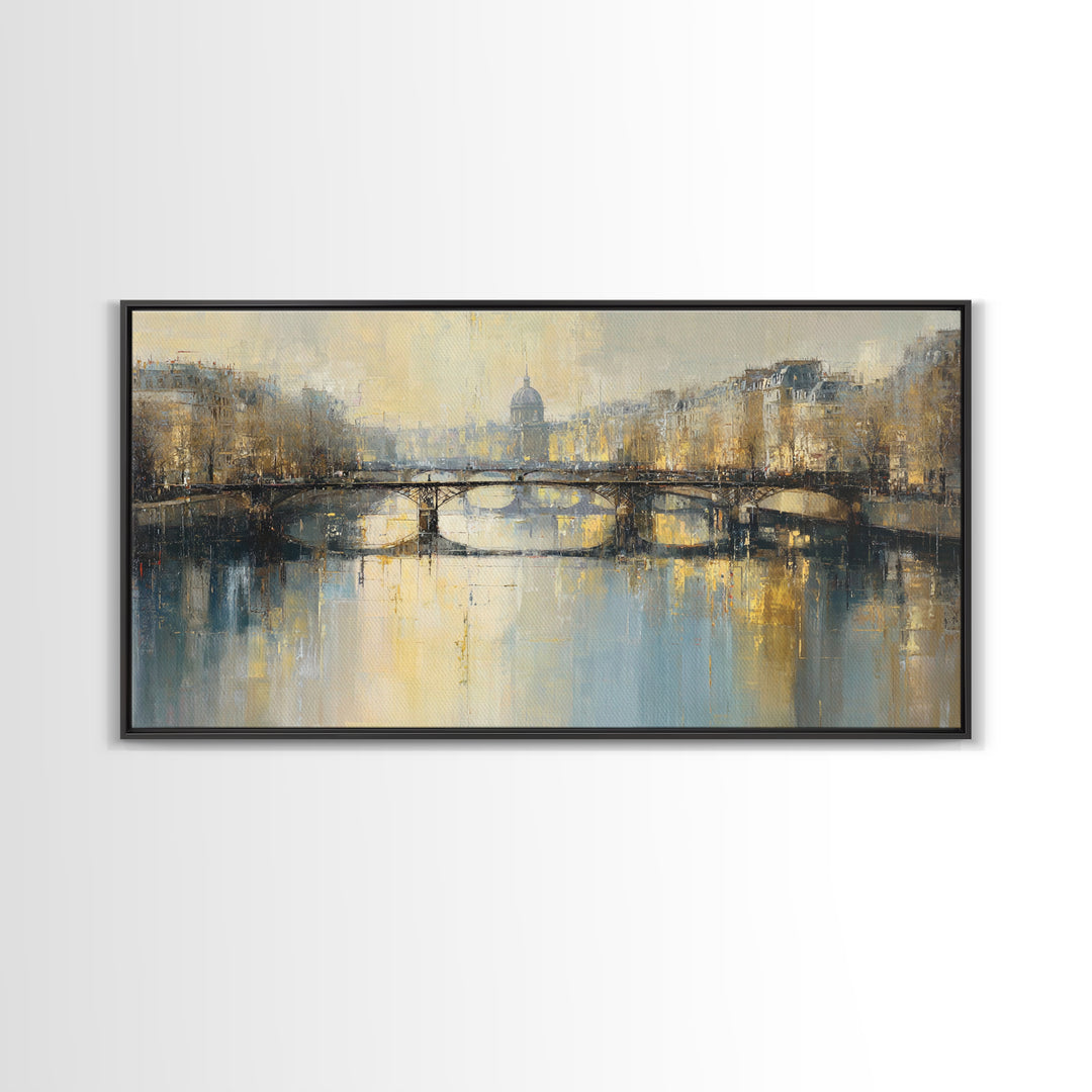 Paris Bridge Reflected Framed Canvas Print, Impressionist Art, Room Decor, Living Room Decor, Fine Art, Impression, IMP-2x1-75