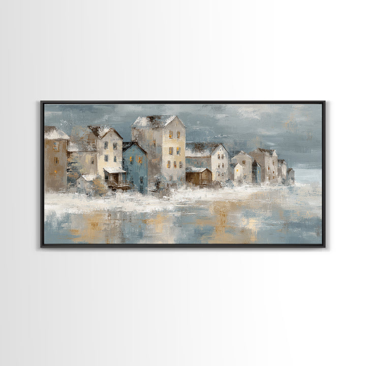 Snowy Village with Warm Glowing Windows Canvas Print, Impressionist Art, Wall Art Framed, Living Room Decor, Impression, IMP-2x1-81