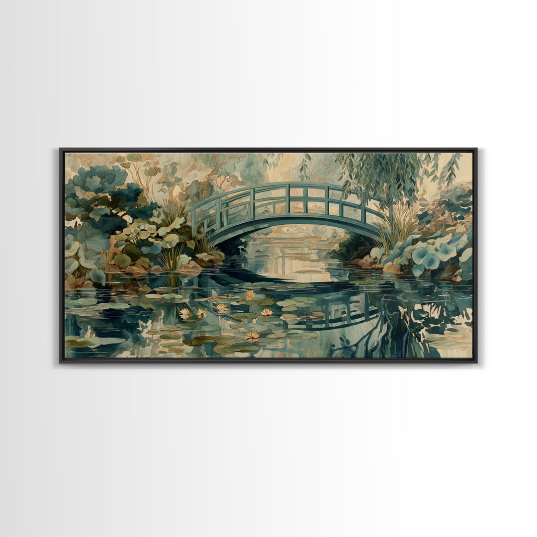 Water Garden Bridge Framed Canvas Print, Impressionist Art, Original Painting, Living Room Decor, Fine Art, Impression, IMP-2x1-86