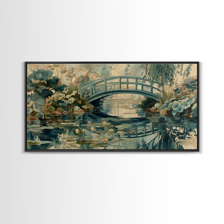 Water Garden Bridge Framed Canvas Print, Impressionist Art, Original Painting, Living Room Decor, Fine Art, Impression, IMP-2x1-86