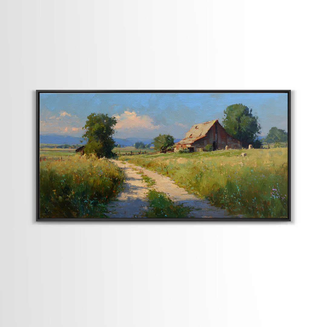 Country Lane with Flickering Sunlight Framed Canvas Print, Impressionist Art, Oil Painting, Living Room Decor, Impression, IMP-2x1-90