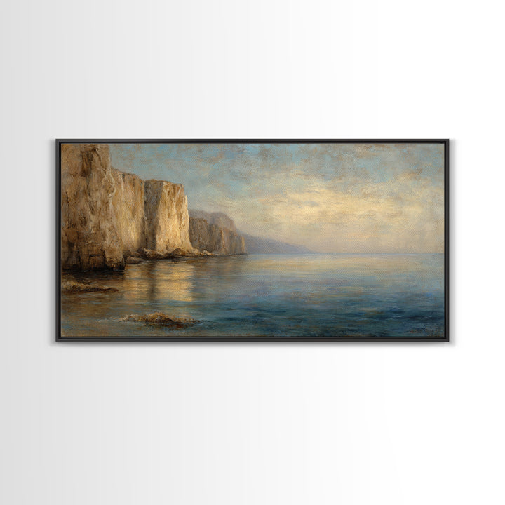 Soft Seaside Cliffs Framed Canvas Print, Impressionist Art, Coastal Wall Art, Living Room Decor, Fine Art, Impression, IMP-2x1-97