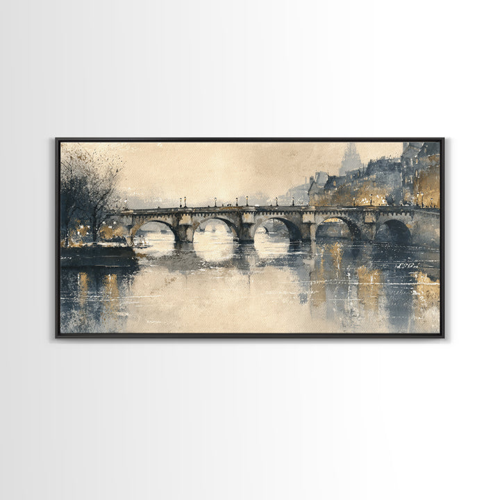 Paris Bridge Reflected Framed Canvas Print, Impressionist Art, Living Room Wall Art, Living Room Decor, Fine Art, Impression, IMP-2x1-99