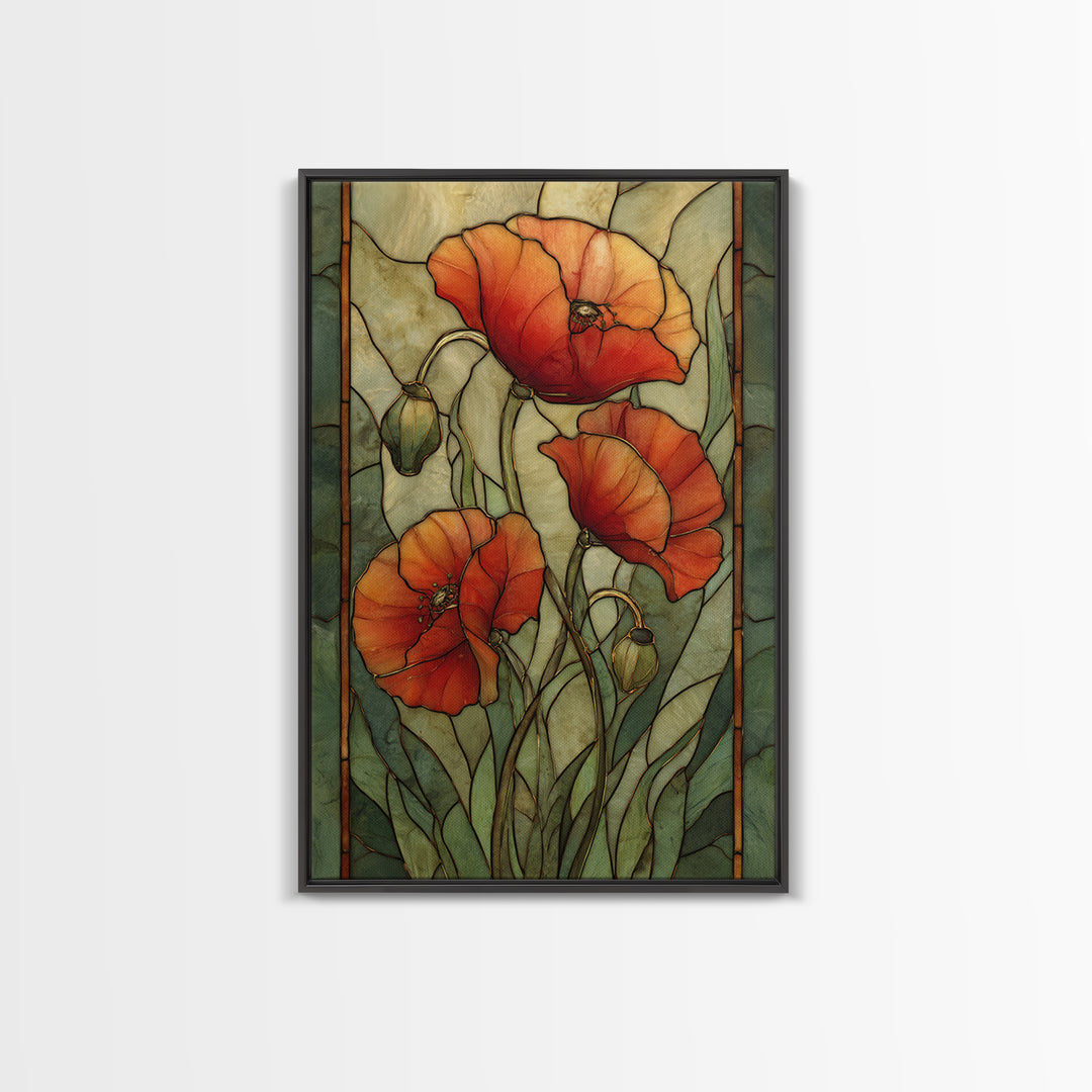 Poppies Blowing Through Green Grass Canvas Print, Impressionist Art, Horizontal Wall Art, Living Room Decor, Impression, IMP-2x3-20