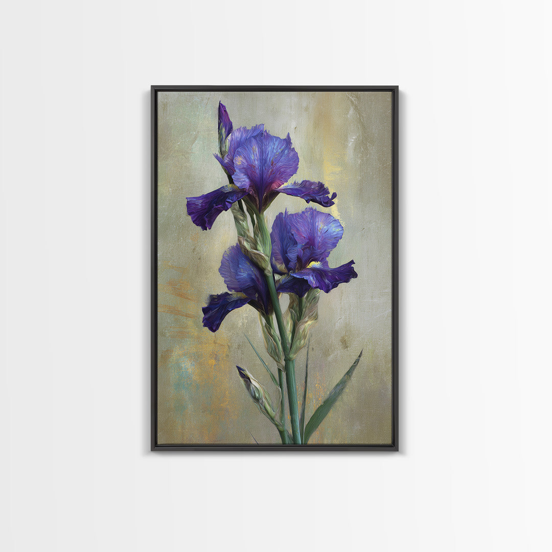 Iris Garden with Blue Violet Strokes Framed Canvas Print, Impressionist Art, Modern Art, Living Room Decor, Oil Painting, IMP-2x3-28