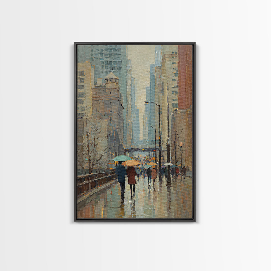 Rainy Boulevard with Umbrella Shapes Canvas Print, Impressionist Art, Original Art, Living Room Decor, Abstract Art, Impression, IMP-2x3-29