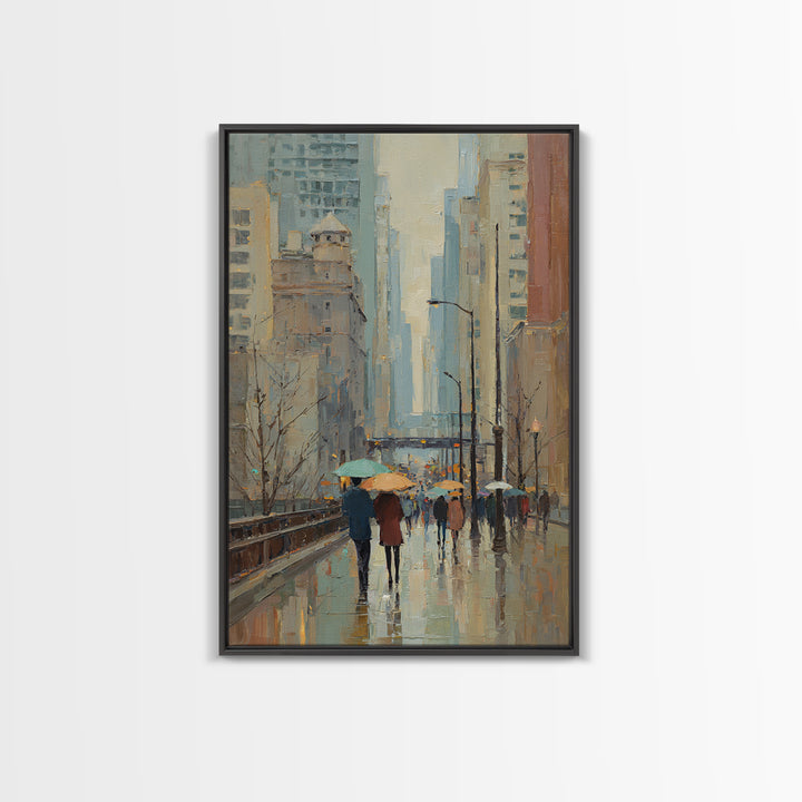 Rainy Boulevard with Umbrella Shapes Canvas Print, Impressionist Art, Original Art, Living Room Decor, Abstract Art, Impression, IMP-2x3-29