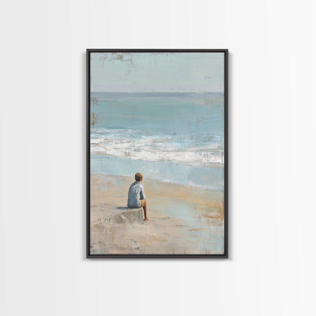 Coastal Beach Figures Framed Canvas Print, Impressionist Art, Room Decor, Living Room Decor, Oil Painting, Impression, IMP-2x3-3