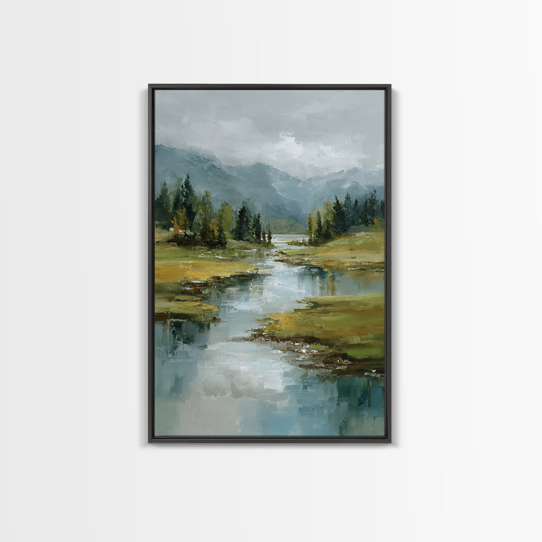 Mountain Lake with Sparkling Reflections Canvas Print, Impressionist Art, Statement Artwork, Living Room Decor, Impression, IMP-2x3-32
