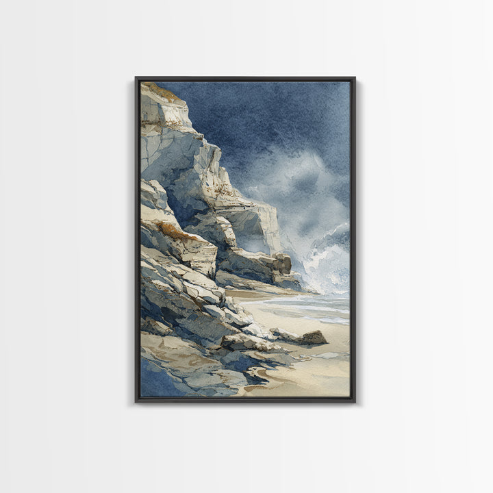 Soft Seaside Cliffs Framed Canvas Print, Impressionist Art, Textured Wall Art, Living Room Decor, Fine Art, Impression, IMP-2x3-37