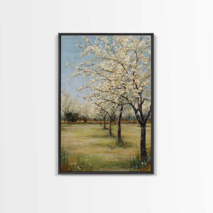 Spring Orchard with Blossoming Trees Framed Canvas Print, Impressionist Art, Original Painting, Living Room Decor, Impression, IMP-2x3-38