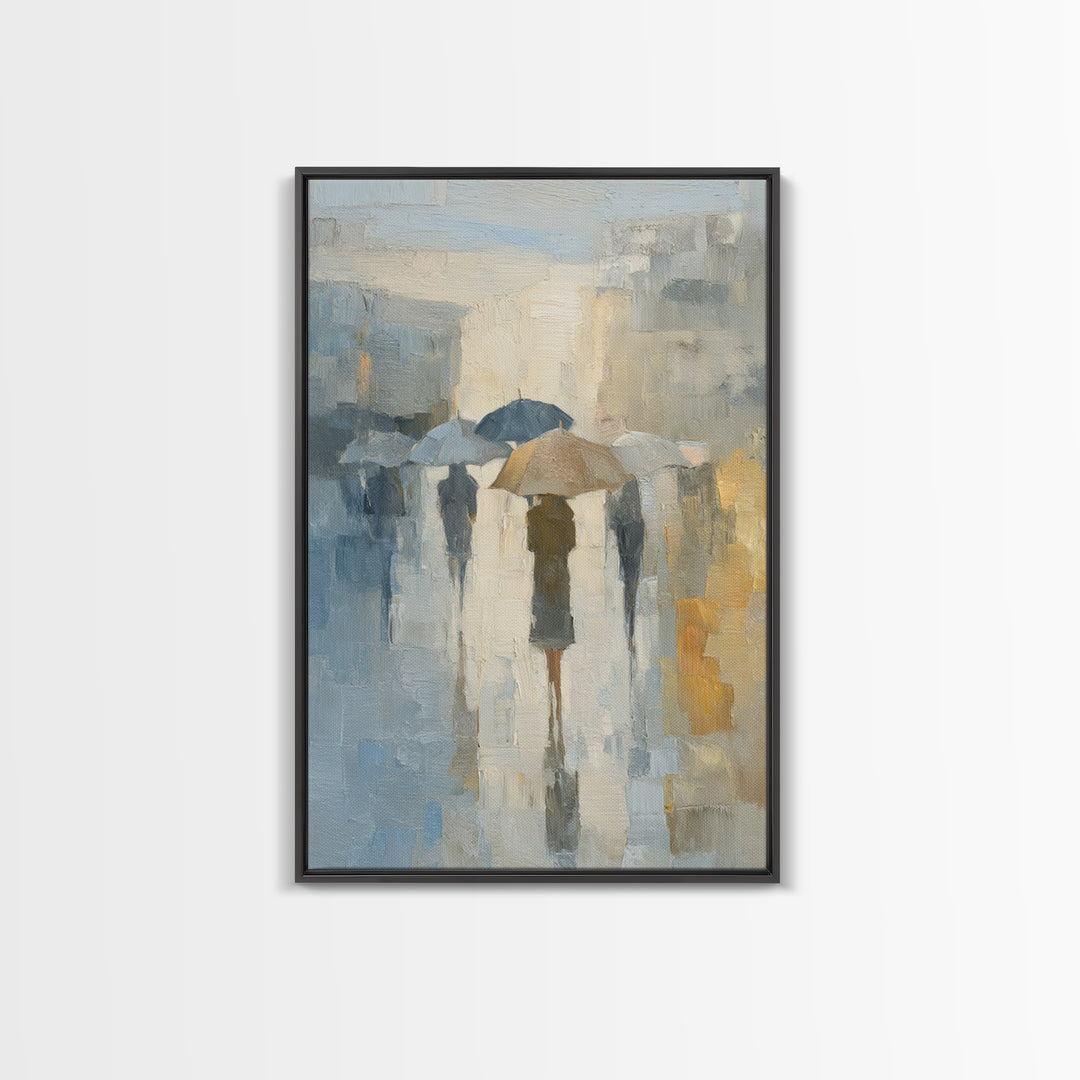 Rainy Boulevard with Umbrella Shapes Canvas Print, Impressionist Art, Horizontal Wall Art, Living Room Decor, Impression, IMP-2x3-53