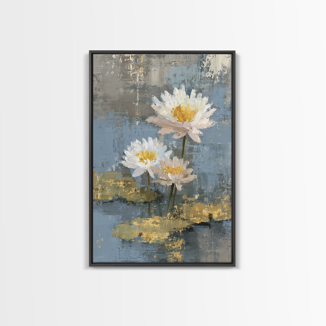 Water Lilies Floating on a Sunlit Pond Canvas Print, Impressionist Art, Floral Wall Art, Living Room Decor, Oil Painting, IMP-2x3-57