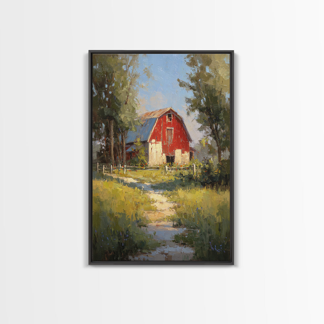 Country Lane with Flickering Sunlight Framed Canvas Print, Impressionist Art, Minimalist Decor, Living Room Decor, Impression, IMP-2x3-6