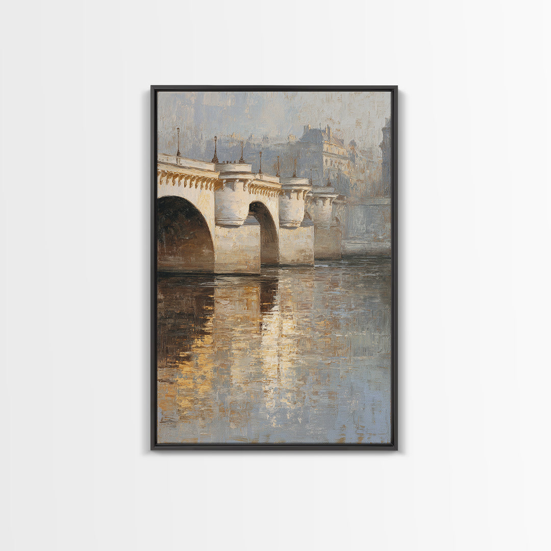 Paris Bridge Reflected Framed Canvas Print, Impressionist Art, Wall Art Framed, Living Room Decor, Watercolor Art, Impression, IMP-2x3-63