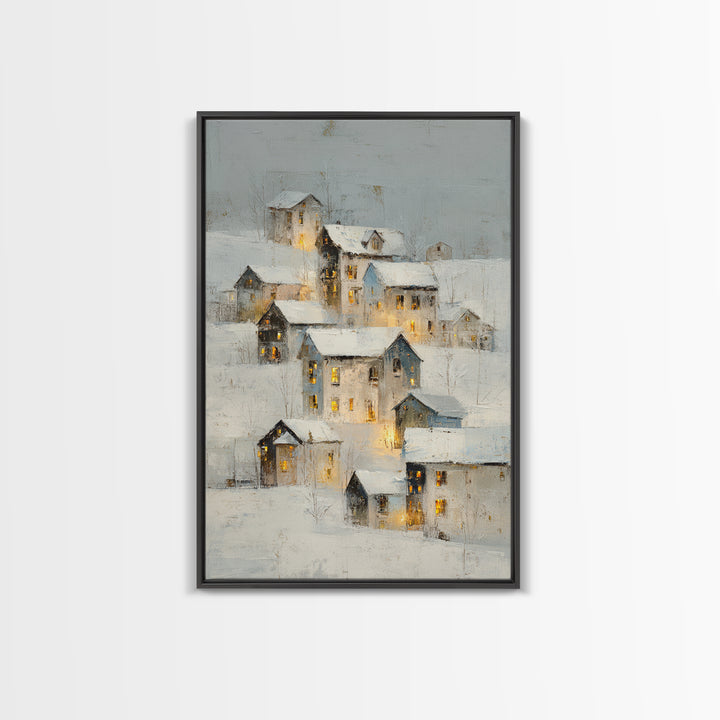 Snowy Village with Warm Glowing Windows Canvas Print, Impressionist Art, Living Room Wall Art, Living Room Decor, Impression, IMP-2x3-69