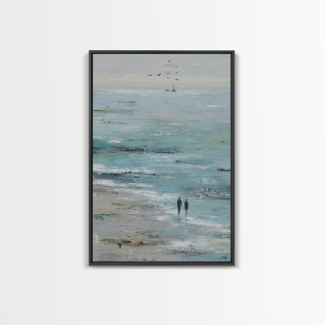 Coastal Beach Figures Framed Canvas Print, Impressionist Art, Living Room Wall Art, Living Room Decor, Fine Art, Impression, IMP-2x3-75