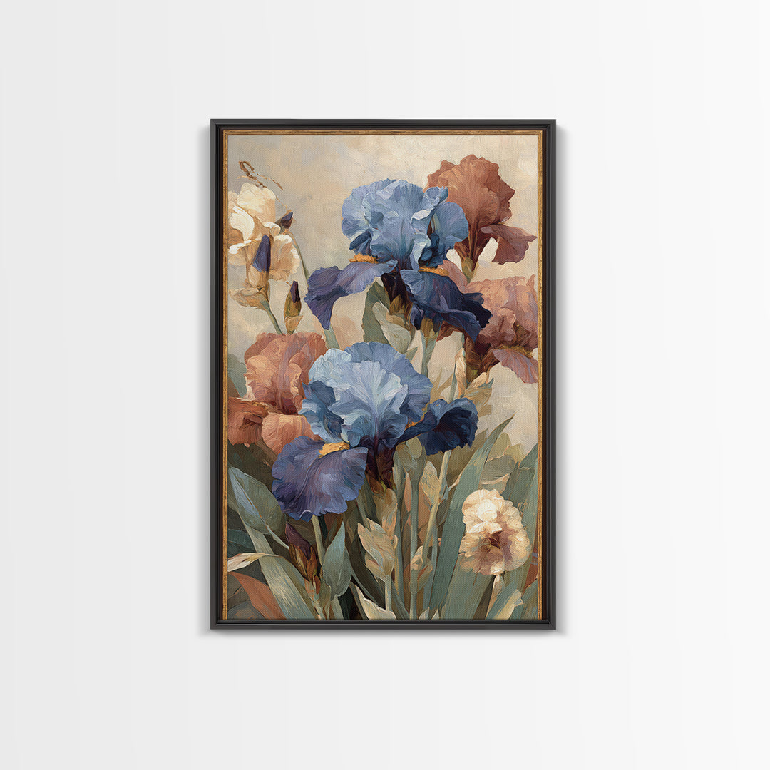 Iris Garden with Blue Violet Strokes Framed Canvas Print, Impressionist Art, Landscape Wall Art, Living Room Decor, Impression, IMP-2x3-76