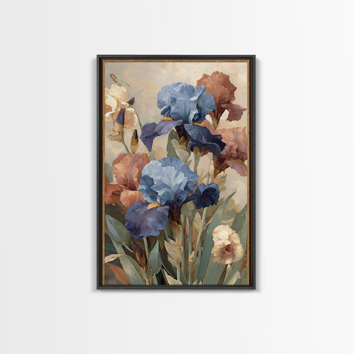 Iris Garden with Blue Violet Strokes Framed Canvas Print, Impressionist Art, Landscape Wall Art, Living Room Decor, Impression, IMP-2x3-76