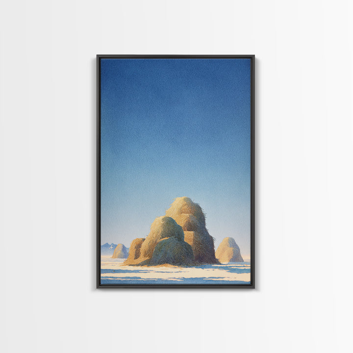 Haystacks Glowing at Golden Hour Framed Canvas Print, Impressionist Art, Modern Decor, Living Room Decor, Fine Art, Impression, IMP-2x3-84