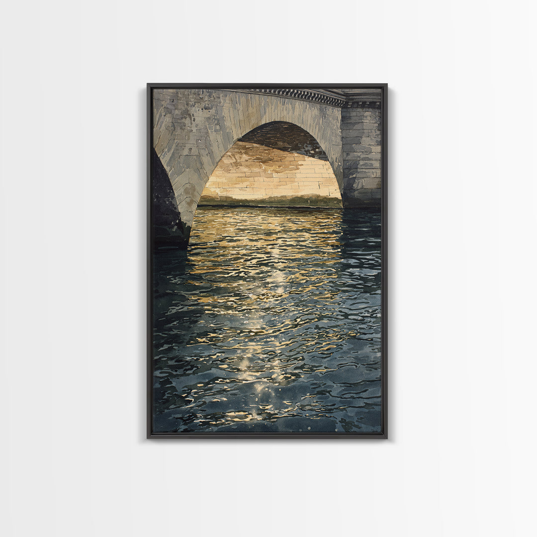 Paris Bridge Reflected Framed Canvas Print, Impressionist Art, Colorful Wall Art, Living Room Decor, Fine Art, Impression, IMP-2x3-87