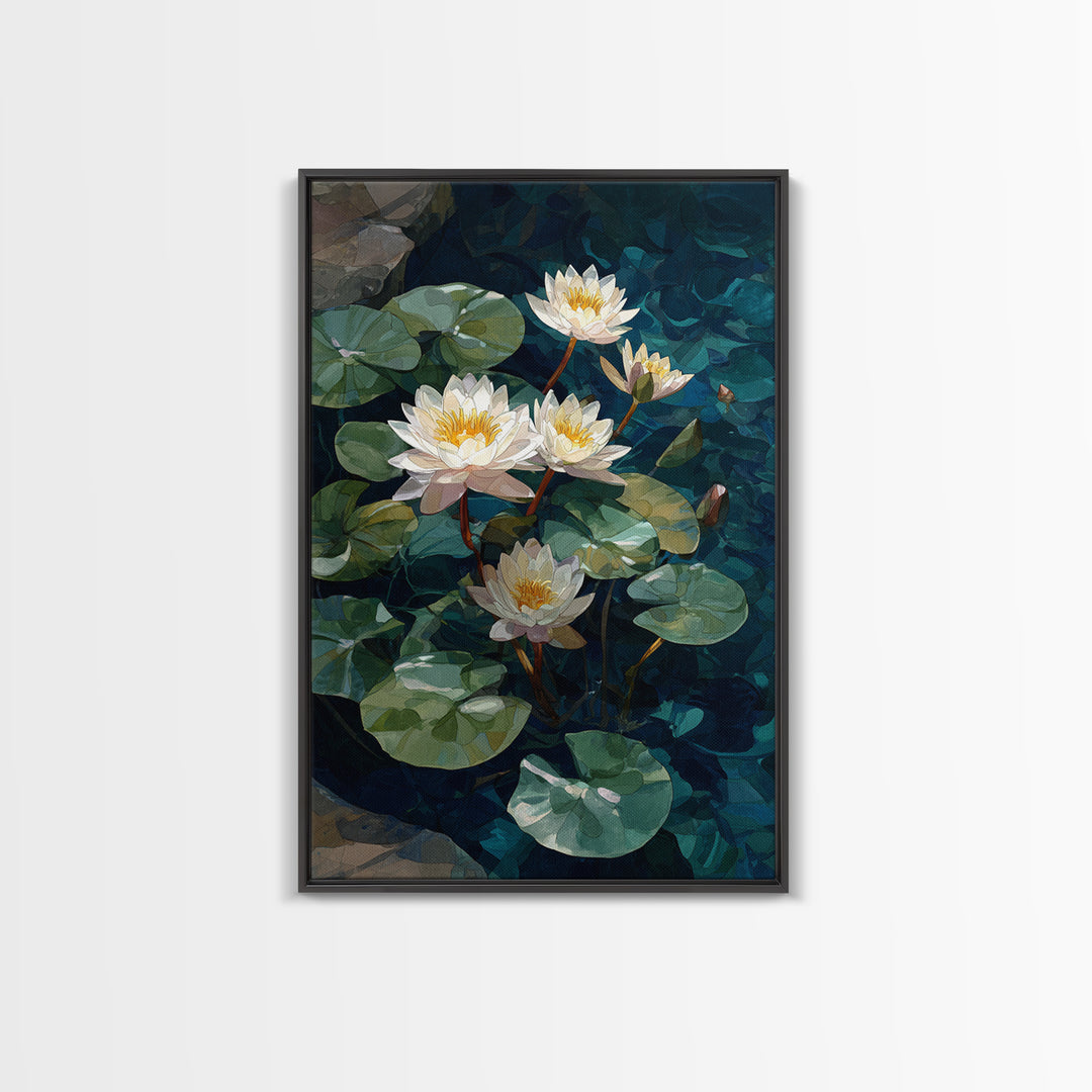 Water Lilies Floating on a Sunlit Pond Canvas Print, Impressionist Art, Bedroom Decor, Living Room Decor, Fine Art, Impression, IMP-2x3-9