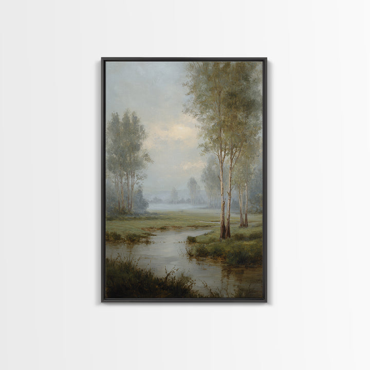 Misty Riverbank with Willow Trees Canvas Print, Impressionist Art, Flower Print, Living Room Decor, Fine Art, Impression, IMP-2x3-91