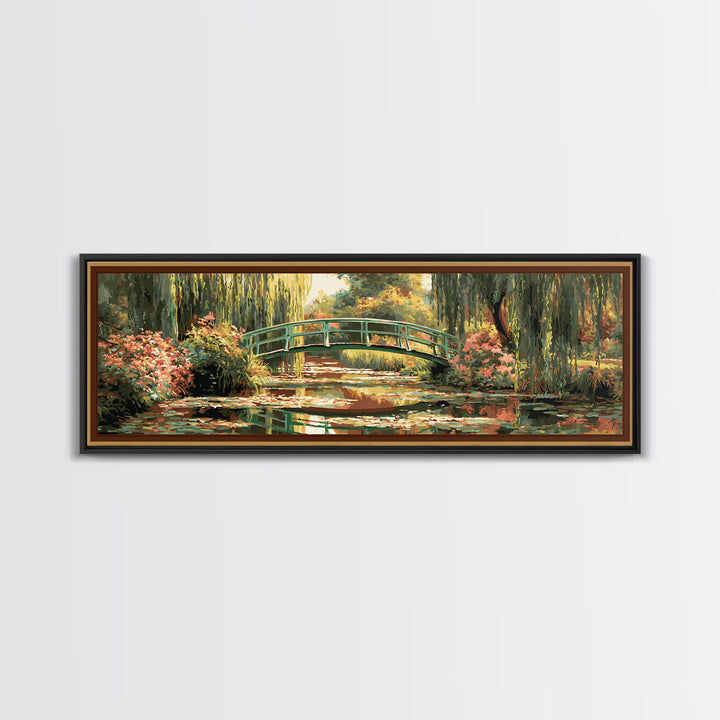 Water Garden Bridge Framed Canvas Print, Impressionist Art, Original Painting, Living Room Decor, Fine Art, Impression, IMP-3x1-10