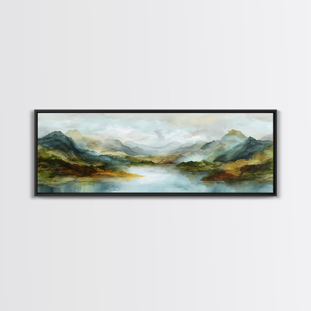 Mountain Lake with Sparkling Reflections Canvas Print, Impressionist Art, Abstract Painting, Living Room Decor, Impression, IMP-3x1-16