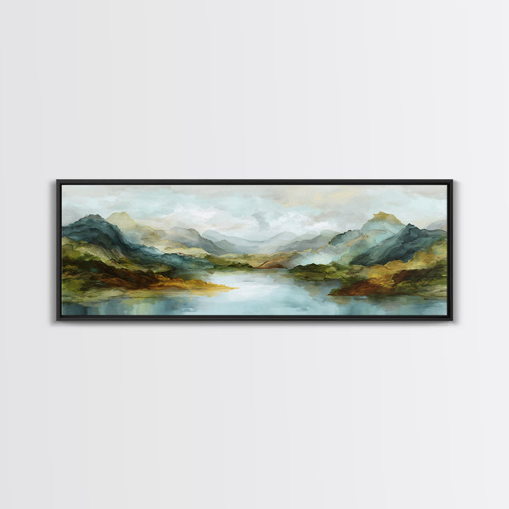 Mountain Lake with Sparkling Reflections Canvas Print, Impressionist Art, Abstract Painting, Living Room Decor, Impression, IMP-3x1-16