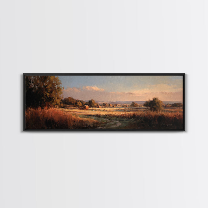 Haystacks Glowing at Golden Hour Canvas Print, Impressionist Art, Colorful Wall Art, Living Room Decor, Fine Art, Impression, IMP-3x1-20