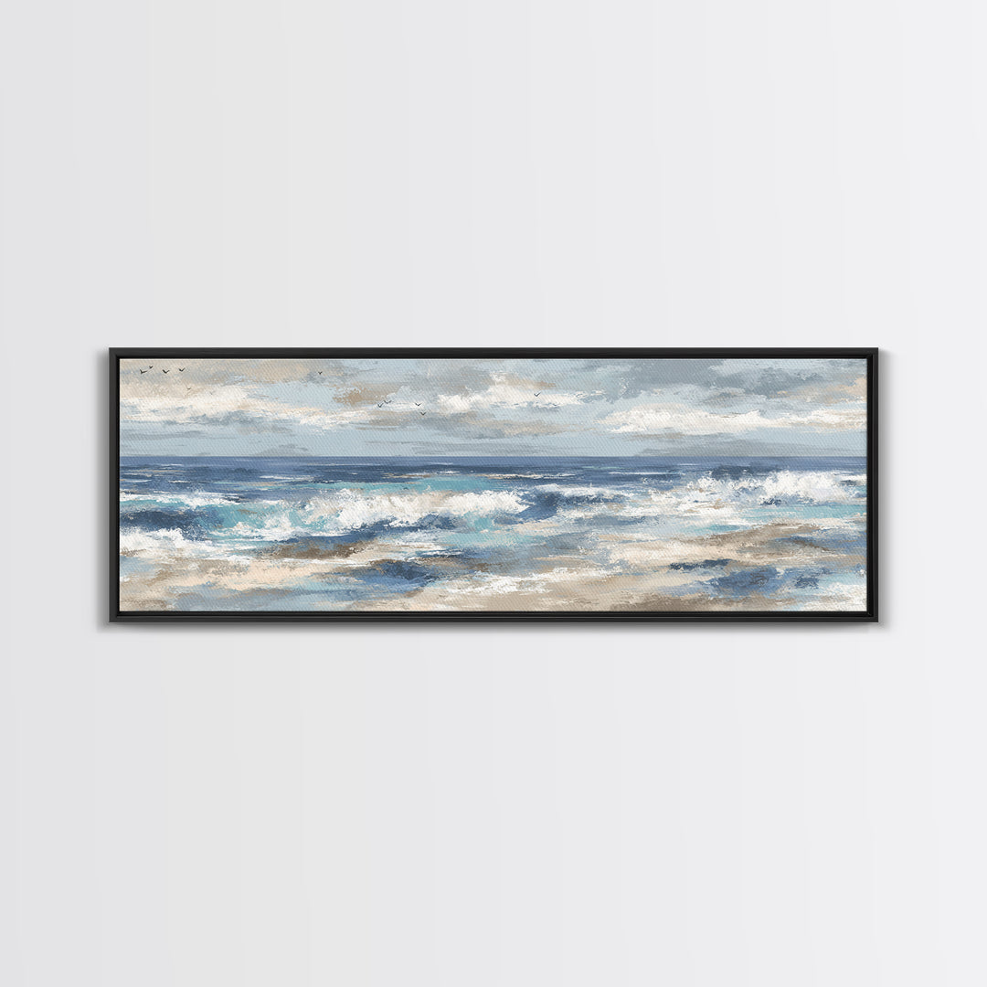 Coastal Beach Figures Canvas Print, Impressionist Art, Minimalist Decor, Living Room Decor, Impression, Textured Wall Art, IMP-3x1-35
