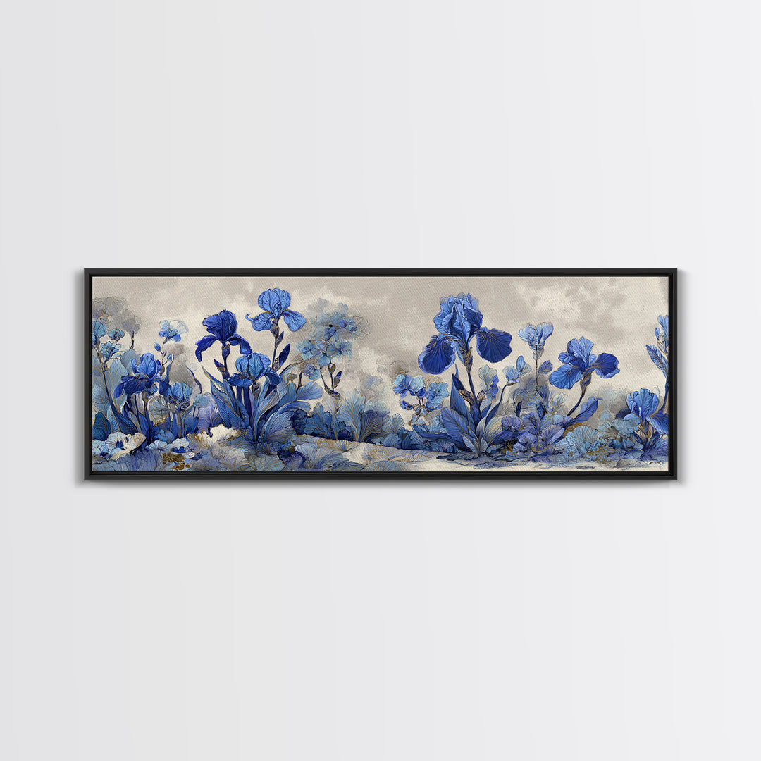 Iris Garden with Blue Violet Strokes Canvas Print, Impressionist Art, Gallery Decor, Living Room Decor, Fine Art, Impression, IMP-3x1-36