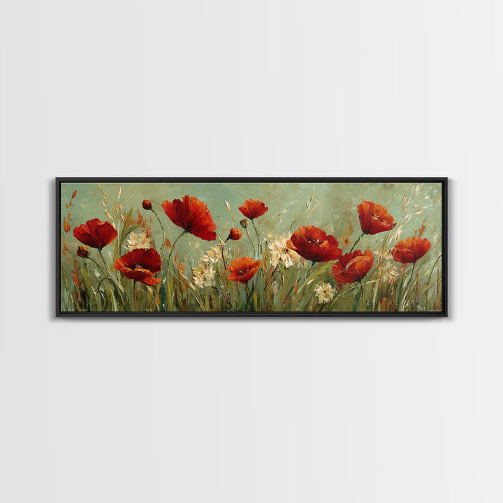 Poppies Blowing Through Green Grass Canvas Print, Impressionist Art, Landscape Painting, Living Room Decor, Watercolor Art, IMP-3x1-4