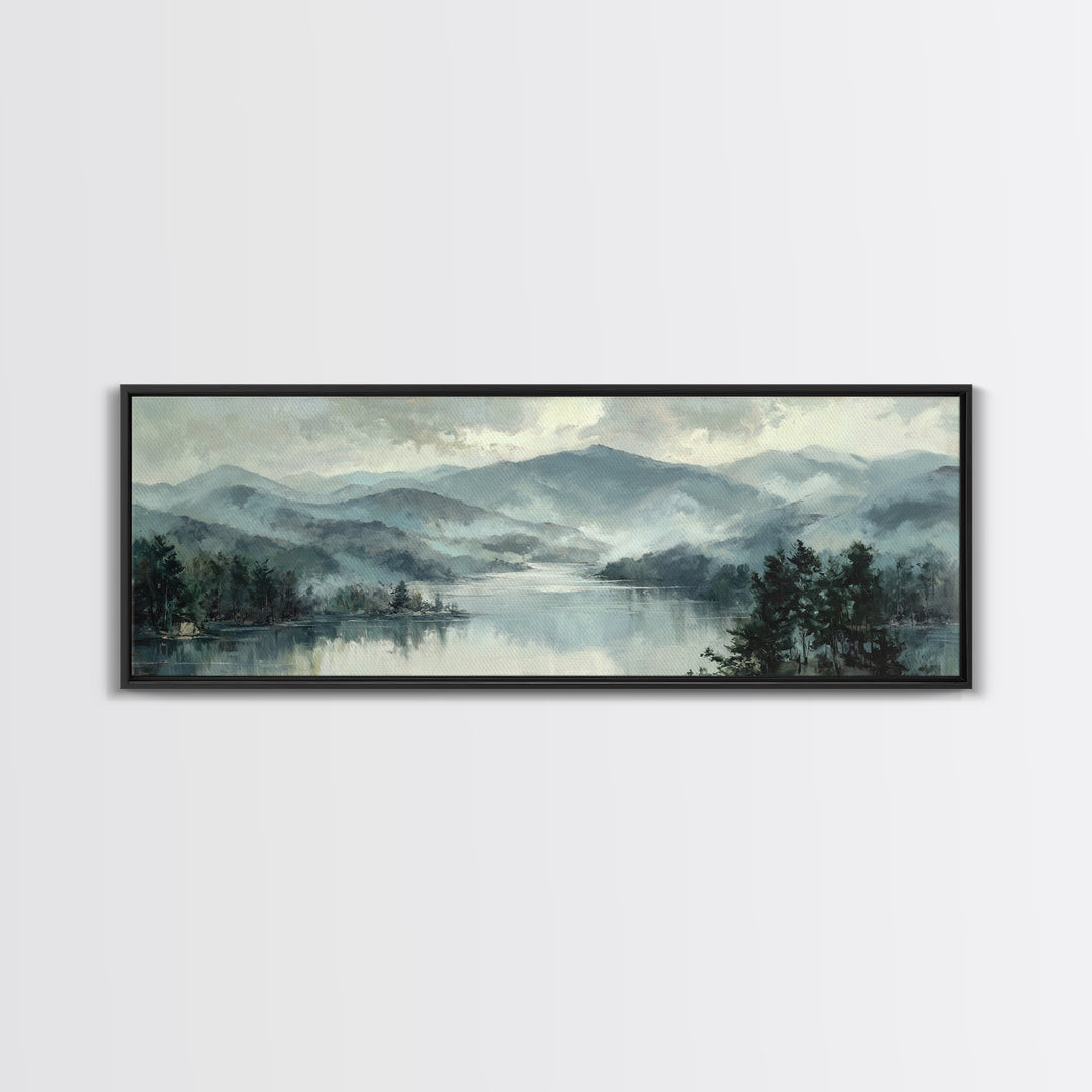 Mountain Lake with Sparkling Reflections Canvas Print, Impressionist Art, Neutral Decor, Living Room Decor, Oil Painting, IMP-3x1-40