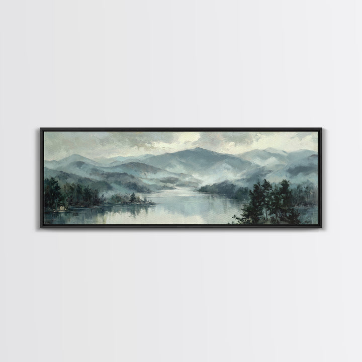 Mountain Lake with Sparkling Reflections Canvas Print, Impressionist Art, Neutral Decor, Living Room Decor, Oil Painting, IMP-3x1-40