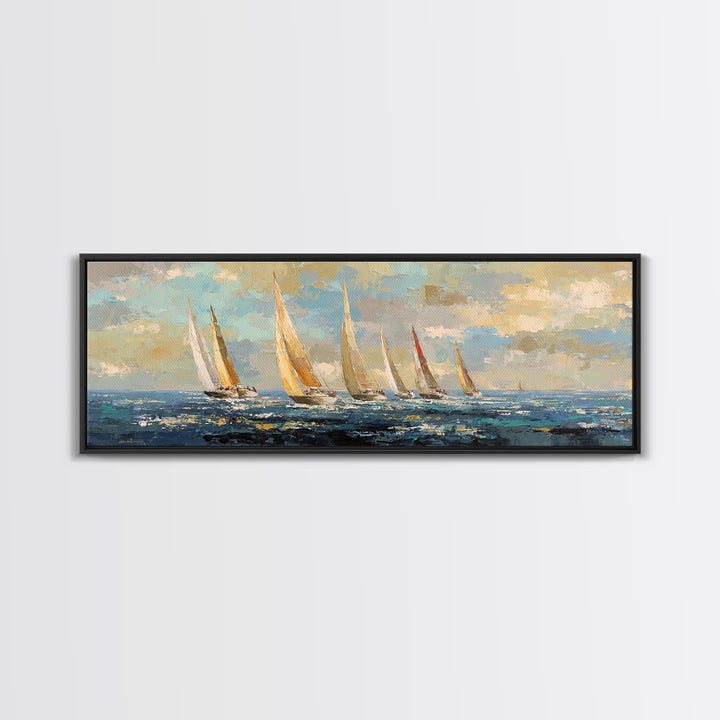 Sailboats on a Bright Sparkling Harbor Canvas Print, Impressionist Art, Landscape Art, Living Room Decor, Abstract Art, IMP-3x1-49