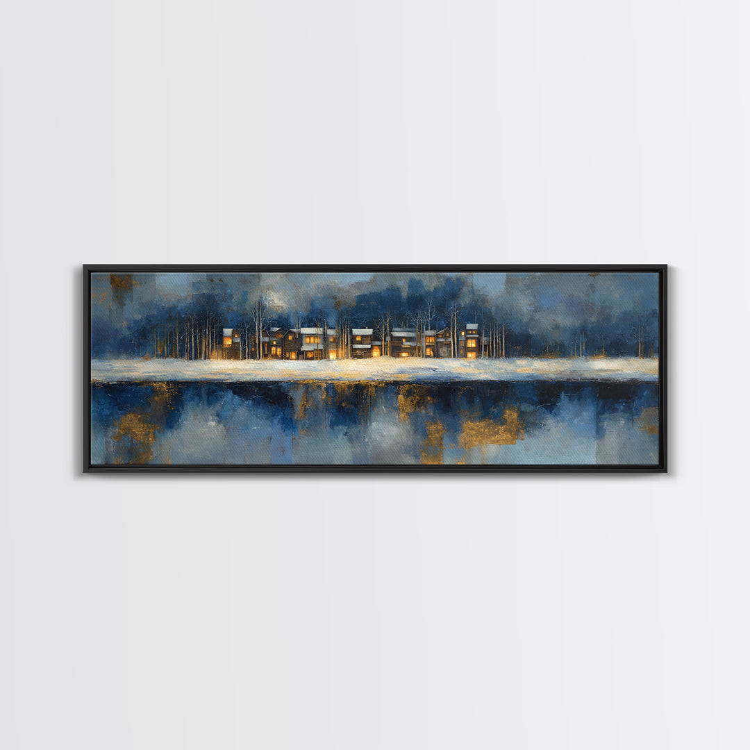 Snowy Village with Warm Glowing Windows Canvas Print, Impressionist Art, Wall Art Framed, Living Room Decor, Impression, IMP-3x1-5