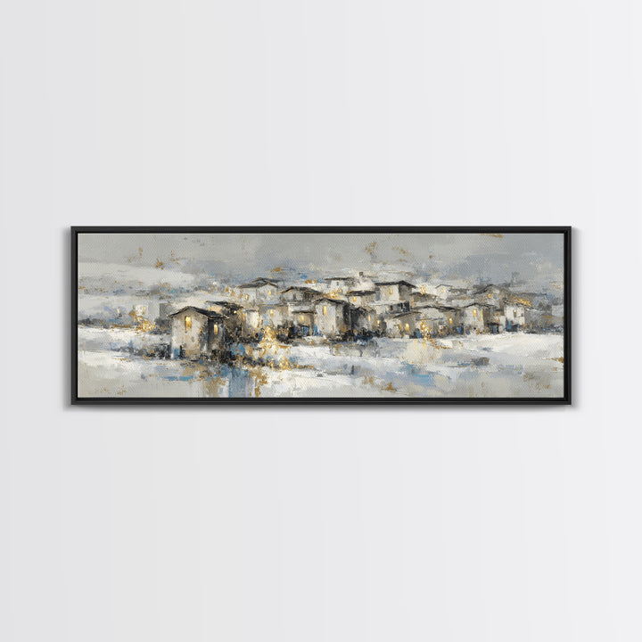 Snowy Village with Warm Glowing Windows Canvas Print, Impressionist Art, Colorful Wall Art, Living Room Decor, Impression, IMP-3x1-53