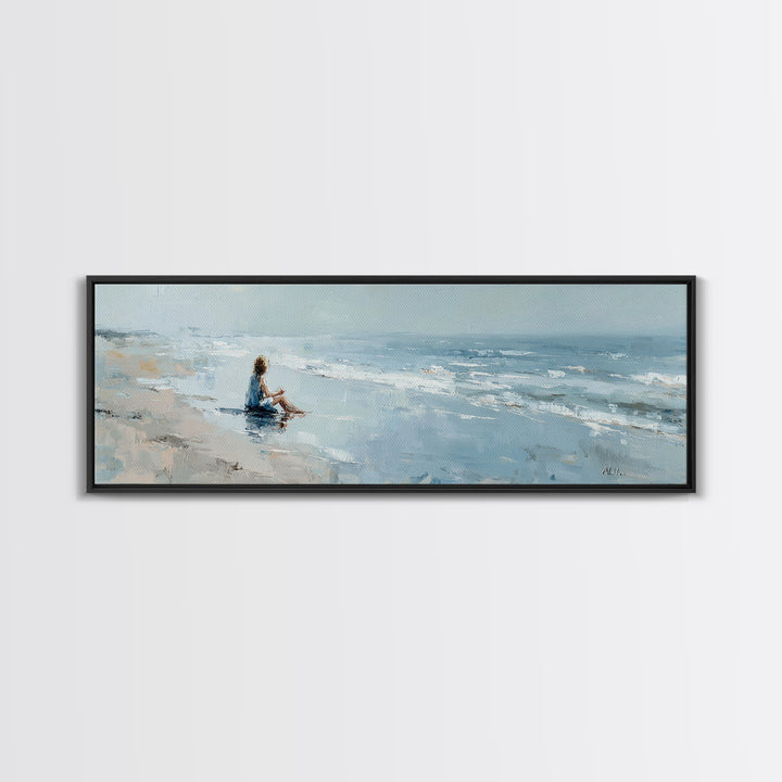 Coastal Beach Figures Framed Canvas Print, Impressionist Art, Art Print, Living Room Decor, Impression, Modern Wall Art, IMP-3x1-59