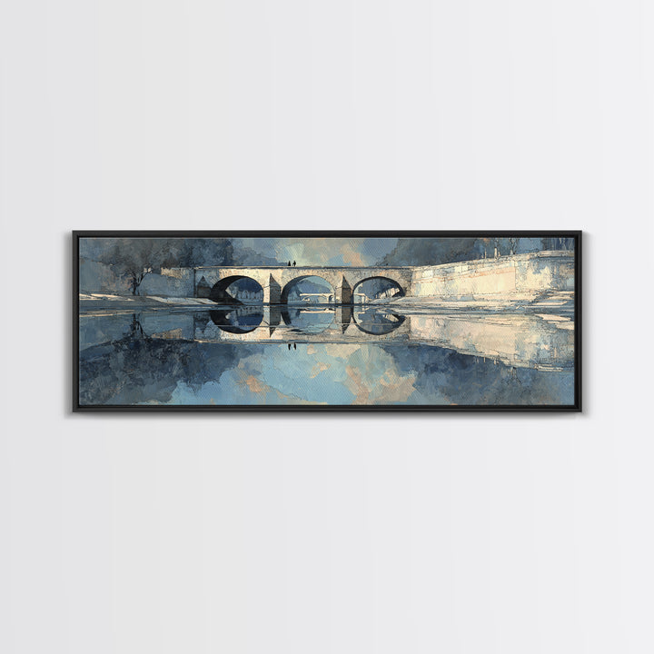 Paris Bridge Reflected Canvas Print, Impressionist Art, Farmhouse Decor, Living Room Decor, Impression, Landscape Wall Art, IMP-3x1-71