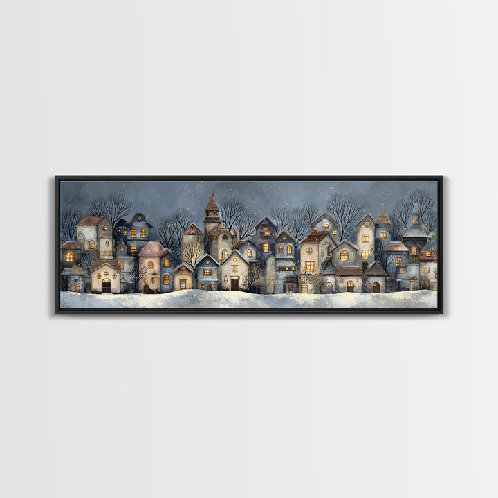 Snowy Village with Warm Glowing Windows Canvas Print, Impressionist Art, Colorful Wall Art, Living Room Decor, Impression, IMP-3x1-77