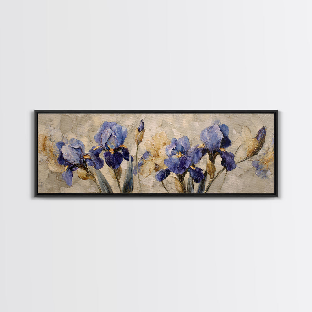 Iris Garden with Blue Violet Strokes Canvas Print, Impressionist Art, Printable Wall Art, Living Room Decor, Impression, IMP-3x1-84