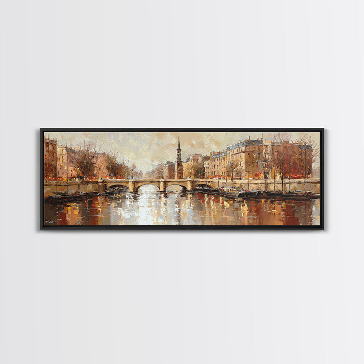 Paris Bridge Reflected Canvas Print, Impressionist Art, Oil Painting, Living Room Decor, Impression, Coastal Wall Art, IMP-3x1-95