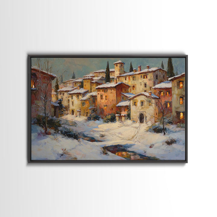 Snowy Village with Warm Glowing Windows Canvas Print, Impressionist Art, Gallery Wall Art, Living Room Decor, Impression, IMP-3x2-17