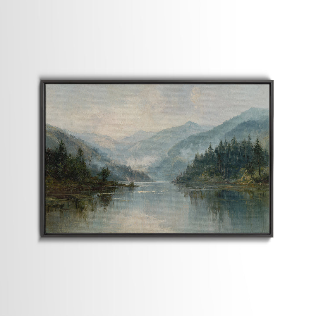 Mountain Lake with Sparkling Reflections Canvas Print, Impressionist Art, Abstract Painting, Living Room Decor, Impression, IMP-3x2-28