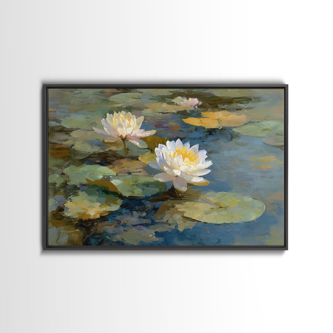 Water Lilies Floating on a Sunlit Pond Canvas Print, Impressionist Art, Modern Decor, Living Room Decor, Fine Art, Impression, IMP-3x2-29